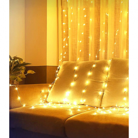 Instalatie Craciun, Tip Perdea IP44, 3m x 3m, 300 Led-uri, Alb cald, USB si telecomanda cu 8 functii, Flippy [4]