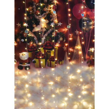 Instalatie Craciun, Tip Perdea, IP44, 4 m x 2 m, 480 LED-uri, Alb cald, 8 jocuri de lumini, Transformator, Interconectabila, Prelungitor 5 m inclus, Fir transparent, Interior/ Exterior, Flippy [4]