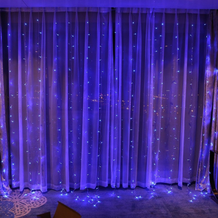 Instalatie Craciun, Tip Perdea, IP44, 4 m x 2 m, 480 LED-uri, Albastru, cu flash, Transformator cu telecomanda, Interconectabila, Prelungitor 5 m inclus, Fir transparent, Interior/ Exterior, Flippy [3]