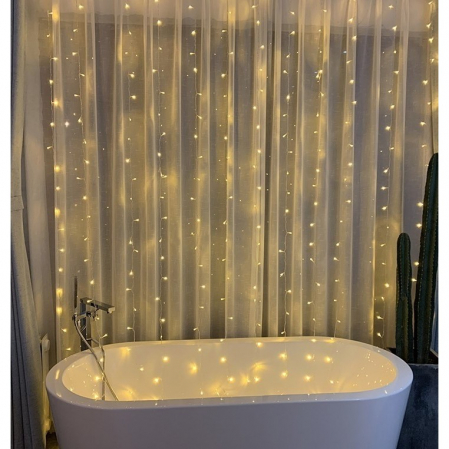 Instalatie Craciun, Tip Perdea, IP44, 6 m x 2 m, 720 LED-uri, Alb cald, 8 jocuri de lumini, Transformator, Interconectabila, Prelungitor 3 m inclus, Fir transparent, Interior/ Exterior, Flippy [3]