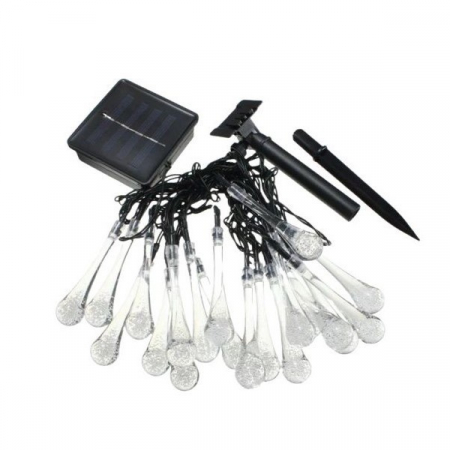 Decoratiuni, ornamente si articole Craciun - Instalatie Craciun, Tip Picaturi, 20 Led-uri, 5 metri, Alb rece, Energie solara, Senzor de lumina, Flippy