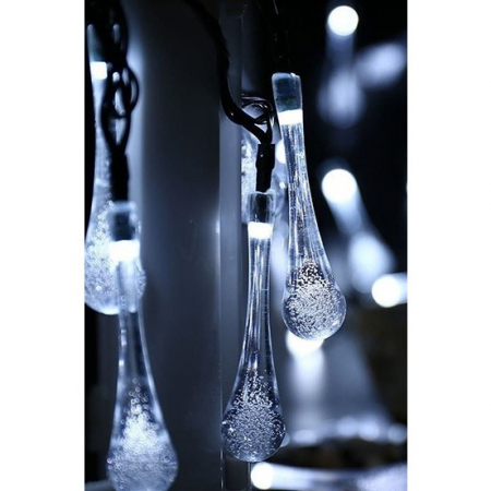 Instalatie Craciun, Tip Picaturi, 30 Led-uri, 6.5 metri, Alb rece, Energie solara, Senzor de lumina, Flippy [1]