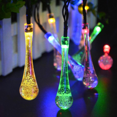 Instalatie Craciun, Tip Picaturi, 30 Led-uri, 6.5 metri, Multicolor, Energie solara, Senzor de lumina, Flippy [11]