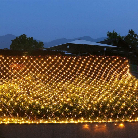 Instalatie Craciun, Tip Plasa, 1 m x 3 m, 160 LED-uri, Alb cald, 8 jocuri de lumini, Transformator, Interconectabila, Prelungitor 3 m inclus, Fir transparent, Flippy [2]