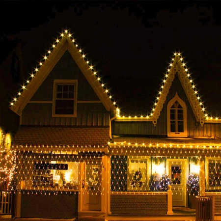 Instalatie Craciun, Tip Plasa, 3 m x 1.5 m, 240 LED-uri, Alb cald, 8 jocuri de lumini, Transformator, Interconectabila, Prelungitor 3 m inclus, Fir transparent, Flippy [2]