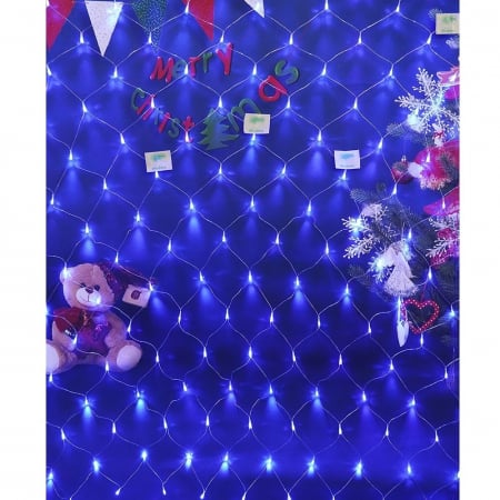 Instalatie Craciun, Tip Plasa, 3 m x 1.5 m, 240 LED-uri, Albastru, 8 jocuri de lumini, Transformator, Interconectabila, Prelungitor 3 m inclus, Fir transparent, Flippy [4]