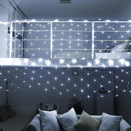 Instalatie Craciun, Tip Plasa, 6 m x 1.5 m, 480 LED-uri, Alb rece, 8 jocuri de lumini, Transformator cu telecomanda, Interconectabila, Prelungitor 3 m inclus, Fir transparent, Flippy [3]
