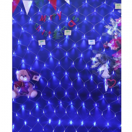 Instalatie Craciun, Tip Plasa, IP 44, 2 x 1 m, 80 LED-uri, Albastru, 8 jocuri de lumini, Transformator fara telecomanda, Interconectabila, Prelungitor 3 m inclus, Fir transparent, Flippy [3]