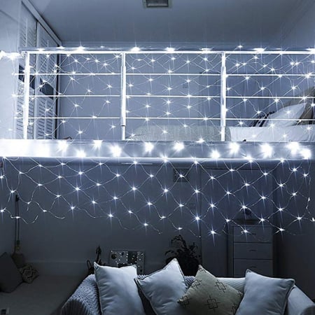 Instalatie Craciun, Tip Plasa, IP 44, 9 x 1 m, 480 LED-uri, Alb rece, 8 jocuri de lumini, Transformator fara telecomanda, Interconectabila, Prelungitor 3 m inclus, Fir transparent, Flippy [1]