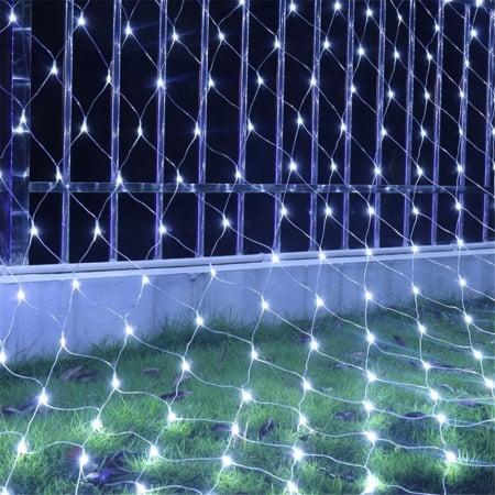 Instalatie Craciun, Tip Plasa, IP 44, 9 x 1 m, 480 LED-uri, Alb rece, 8 jocuri de lumini, Transformator fara telecomanda, Interconectabila, Prelungitor 3 m inclus, Fir transparent, Flippy [2]