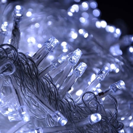 Instalatie Craciun Turturi, IP44, 25 m, 228 Led-uri ,Perdea Franjurata, Alb rece, 8 jocuri de lumini, Transformator 31 V, Putere 9 W cu telecomanda, Interconectabila, Interior/Exterior, Prelungitor 5  [8]