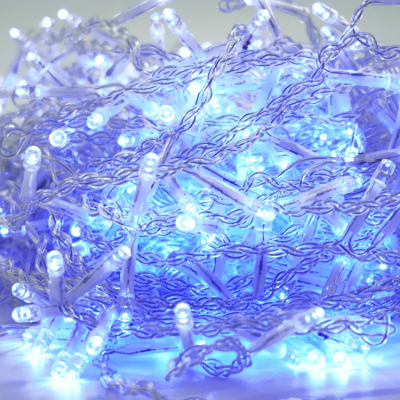Instalatie Craciun Yoto, Tip Franjuri/Turturi, 12 m, 300 LED-uri, Prelungitor 1.5 m, 8 Jocuri de Lumini, Interconectabila, Conectare la Retea, Fir transparent, Interior/Exterior, Albastru [1]