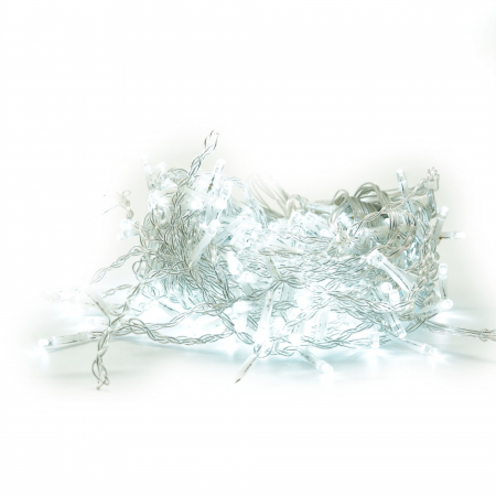 Instalatie Craciun Yoto, Tip Franjuri/Turturi, 7 m, 200 LED-uri, Prelungitor 1.5 m, 8 Jocuri de Lumini, Interconectabila, Conectare la Retea, Fir transparent, Interior/Exterior, Alb Rece [8]