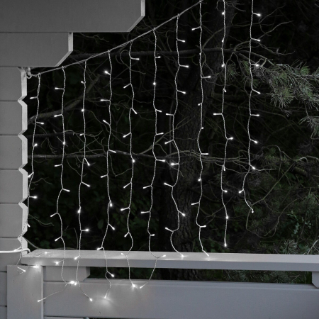 Lichidare Instalatie Craciun Yoto, Tip Perdea, 2 m x 1 m, 120 LED-uri, Prelungitor 1.5 m, 8 Jocuri de Lumini, Interconectabila, Fir transparent, Interior/Exterior, Alb Rece [4]