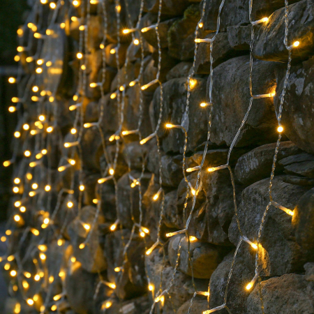 Lichidare de stoc Instalatie Craciun Yoto, Tip Perdea, 5 m x 1 m, 200 LED-uri, Prelungitor 1.5 m, 8 Jocuri de Lumini, Interconectabila, Fir transparent, Interior/Exterior, Alb Cald [4]