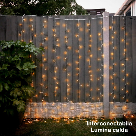 * LICHIDARE STOC * Instalatie Craciun Yoto, Tip Perdea, 5 m x 1 m, 200 LED-uri, Prelungitor 1.5 m, 8 Jocuri de Lumini, Interconectabila, Fir transparent, Interior/Exterior, Alb Cald - [2]