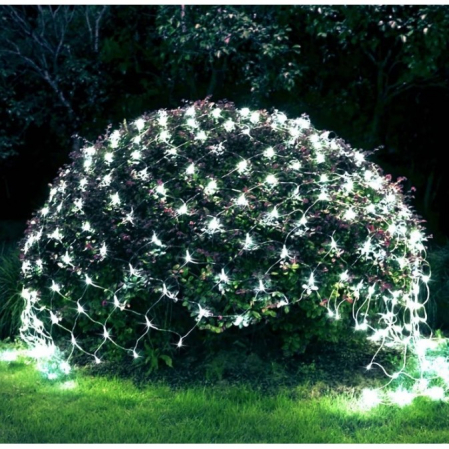 Decoratiuni, ornamente si articole Craciun - Instalatie Craciun Yoto, Tip Plasa, 1.5 m x 1.5 m, 120 LED-uri, Prelungitor 1.5 m, 8 Jocuri de Lumini, Interconectabila, Fir transparent, Interior/Exterior, Alb Rece
