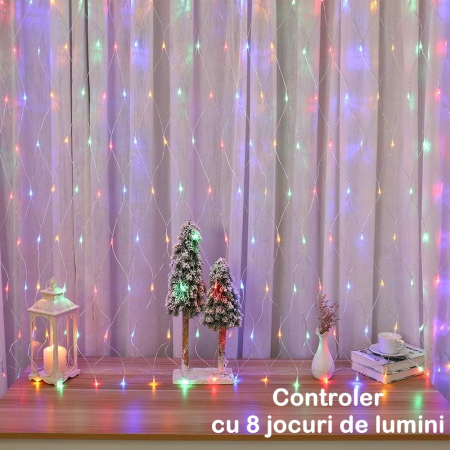 * LICHIDARE STOC * Instalatie Craciun Yoto, Tip Plasa, 1.5 m x 1.5 m, 120 LED-uri, Prelungitor 1.5 m, 8 Jocuri de Lumini, Interconectabila, Fir transparent, Interior/Exterior, Multicolor - [1]