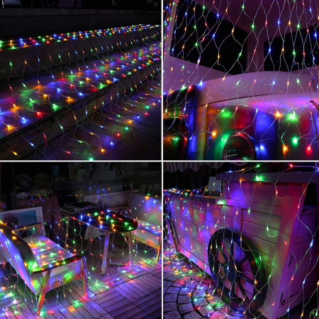 * LICHIDARE STOC * Instalatie Craciun Yoto, Tip Plasa, 1.5 m x 1.5 m, 120 LED-uri, Prelungitor 1.5 m, 8 Jocuri de Lumini, Interconectabila, Fir transparent, Interior/Exterior, Multicolor - [5]