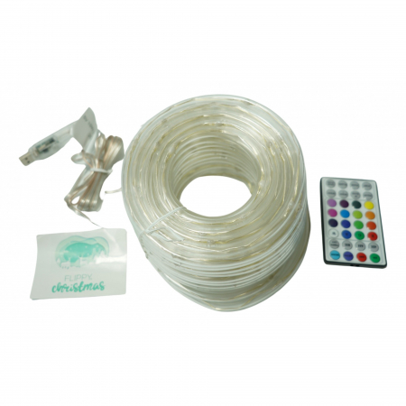 Instalatie de Craciun,20 metri,200 LED-uri,telecomanda 32 de functii,multicolor RGB,USB,tub luminos,interior/exterior,Flippy [0]