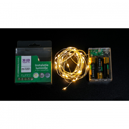 Instalatie de Craciun cu Baterii Tip Liniar, 2 jocuri de lumini, Fir Cupru 3 m 30 LED -uri, Alb Cald [6]