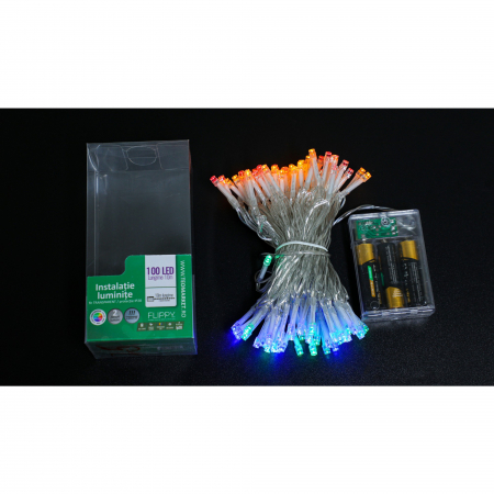 Instalatie de Craciun cu Baterii Tip Liniar, 2 jocuri de lumini, Fir Transparent 10 m 100 LED -uri, Multicolor [6]