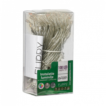 Instalatii cu baterii - Instalatie de Craciun cu Baterii Tip Liniar, 2 jocuri de lumini, Fir Transparent 10 m 100 LED -uri, Multicolor