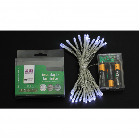 Instalatie de Craciun cu Baterii Tip Liniar, 2 jocuri de lumini, Fir Transparent 3 m 30 LED -uri, Alb Rece [5]
