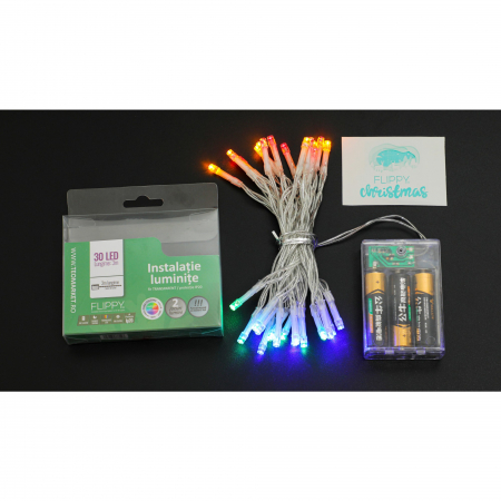 Instalatie de Craciun cu Baterii Tip Liniar, 2 jocuri de lumini, Fir Transparent 3 m 30 LED -uri, Multicolor [7]