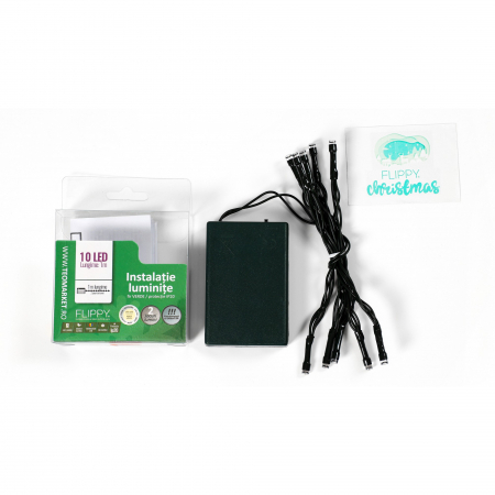 Instalatie de Craciun cu Baterii Tip Liniar, 2 jocuri de lumini, Fir Verde 1 m 10 LED -uri, Alb Cald [4]