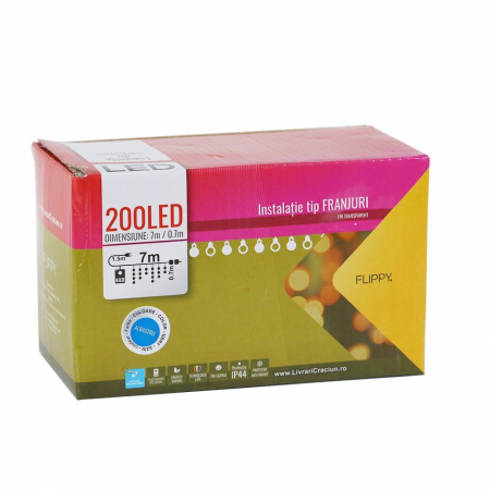 Instalatie de Craciun, Flippy®, Tip Franjuri, 7 m, 200 LED-uri, Interconectabila, Albastru [5]