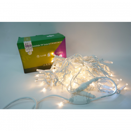Decoratiuni, ornamente si articole Craciun - Instalatie de Craciun Flippy® Tip Franjuri cu Flash, IP65, Sectiune 5 m, 120 LED-uri, Interconectabila, Fir Alb, Alb Cald