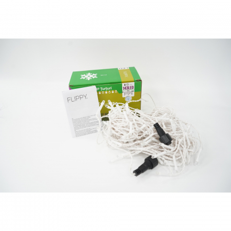 Instalatie de Craciun Flippy® Tip Franjuri cu Flash, Sectiune 5 m, 143 LED-uri, Interconectabila, Fir Alb, Alb Rece [1]