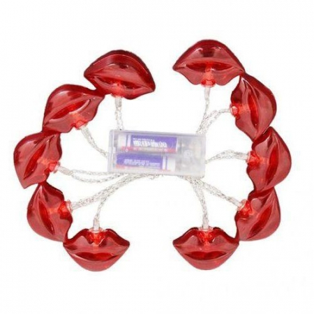 Instalatie de Craciun, Flippy®, Tip Sir cu Baterii, 1.5 m, 10 LED-uri, Model Buze, Rosu [8]