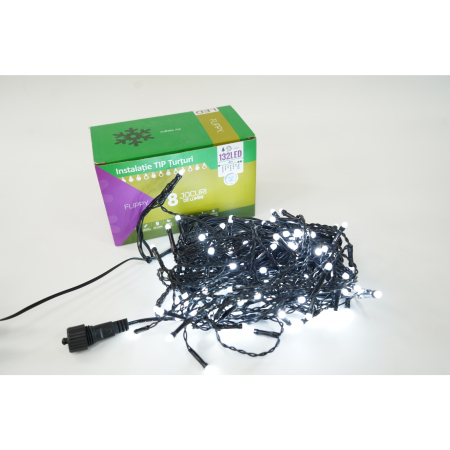 Decoratiuni, ornamente si articole Craciun - Instalatie de Craciun Flippy® Tip Turturi, 8 jocuri de lumini Sectiune 4 m, 132 LED-uri, Interconectabila, Fir Negru, Alb Rece