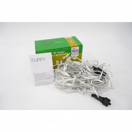 Instalatie de Craciun Flippy® Tip Turturi, 8 jocuri de lumini Sectiune 4 m, 132 LED-uri, Interconectabila, Fir Transparent, Alb Rece [4]