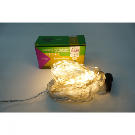 Instalatie de Craciun Flippy® Tip Turturi, Franjuri cu 8 jocuri de lumini, Sectiune 5 m, 143 LED-uri, Interconectabila, Fir Cupru, Alb Cald [1]
