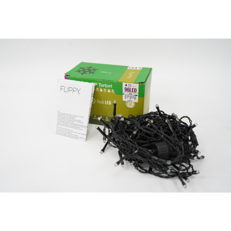 Decoratiuni, ornamente si articole Craciun - Instalatie de Craciun Flippy® Tip Turturi, Franjuri cu Flash, Sectiune 3 m, 96 LED-uri, Interconectabila, Fir Negru, Alb Cald