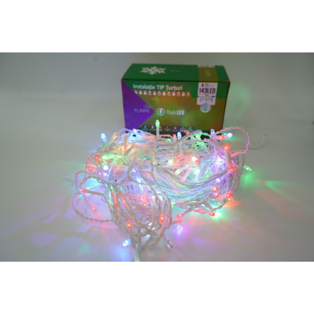 Instalatii turturi-franjuri - Instalatie de Craciun Flippy® Tip Turturi, Franjuri cu Flash, Sectiune 5 m, 143 LED-uri, Interconectabila, Fir Alb, RB-RG