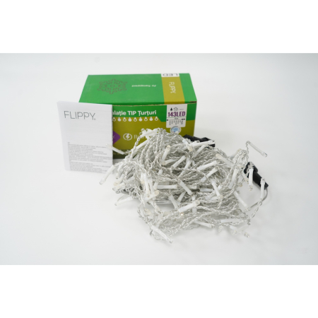 Decoratiuni, ornamente si articole Craciun - Instalatie de Craciun Flippy® Tip Turturi, Franjuri cu Flash, Sectiune 5 m, 143 LED-uri, Interconectabila, Fir Transparent, RB-RG