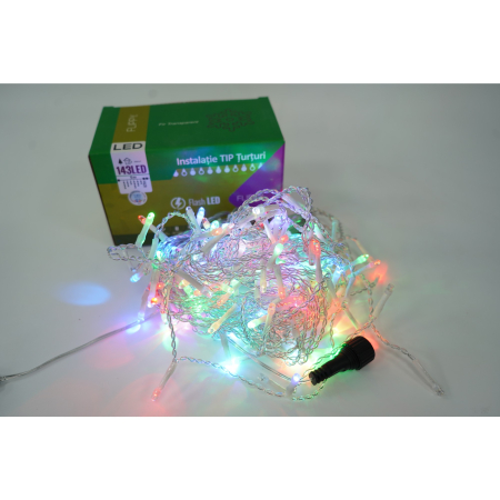 Instalatie de Craciun Flippy® Tip Turturi, Franjuri cu Flash, Sectiune 5 m, 143 LED-uri, Interconectabila, Fir Transparent, RB-RG [1]