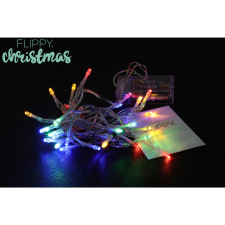 Instalatie de Craciun, Liniara, 1 m, Baterii, 10 LED-uri, Multicolor, 2 Jocuri de Lumini, Fir Transparent, Interior/Exterior, Flippy [4]