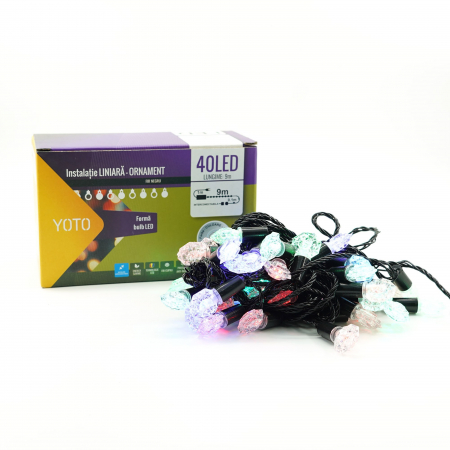 Instalatie de Craciun Liniara RGRB Yoto, 10 m, din care 1 m Prelungitor 220V, 40 LED, Model Anise, Utilizare Interior/Exterior, Interconectabila, Fir Negru, multicolor [2]