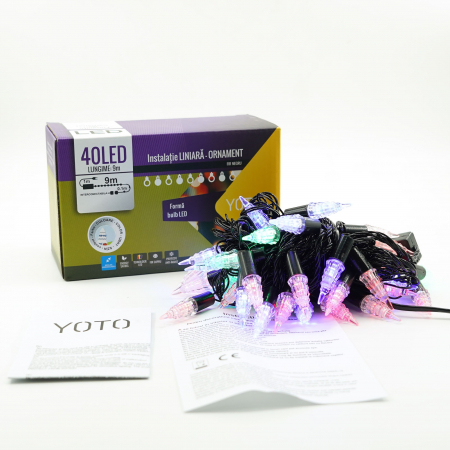 Instalatie de Craciun Liniara RGRB Yoto, 10 m, din care 1 m Prelungitor 220V, 40 LED, Model Brazi, Utilizare Interior/Exterior, Interconectabila, Fir Negru, multicolor [3]