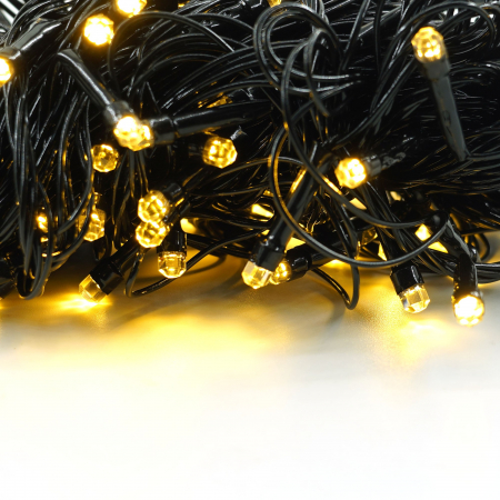 Instalatie de Craciun liniara Yoto, 10 m, din care 1 m cablu priza 220V, 100 LED, 8 jocuri de lumini, beculet in 6 colturi, pentru interior, controler, fir negru, alb cald [7]