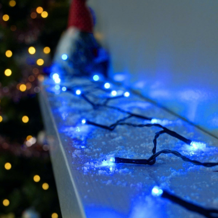 Instalatie de Craciun liniara Yoto, 10 m, din care 1 m cablu priza 220V, 100 LED, 8 jocuri de lumini, controler, fir negru, albastru [5]