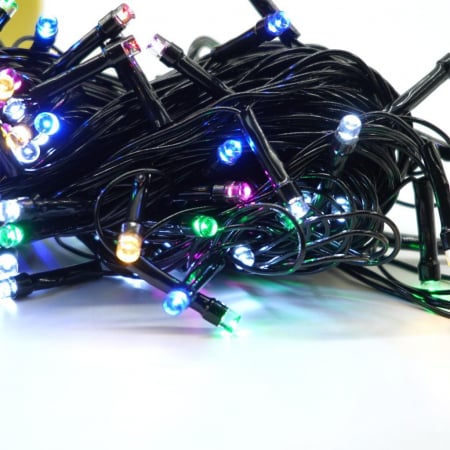 Instalatie de Craciun liniara Yoto, 10 m, din care 1 m cablu priza 220V, 100 LED, 8 jocuri de lumini, controler, fir negru, multicolor [3]