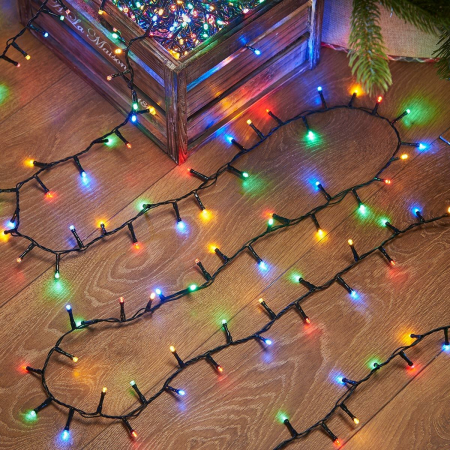 Decoratiuni, ornamente si articole Craciun - Instalatie de Craciun liniara Yoto, 17 m, din care 1 m cablu priza 220V, 200 LED, 8 jocuri de lumini, beculet in 6 colturi, pentru interior, controler, fir negru, multicolor