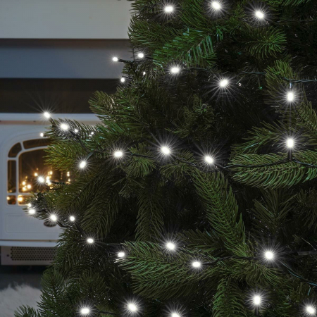 Decoratiuni, ornamente si articole Craciun - Instalatie de Craciun liniara Yoto, 17 m, din care 1 m cablu priza 220V, 200 LED, 8 jocuri de lumini, beculet in 6 colturi, pentru interior, controler, fir negru, alb rece