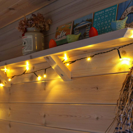 Instalatie de Craciun liniara Yoto, 24 m, din care 1 m cablu priza 220V, 300 LED, 8 jocuri de lumini, controler, fir negru, alb cald [6]